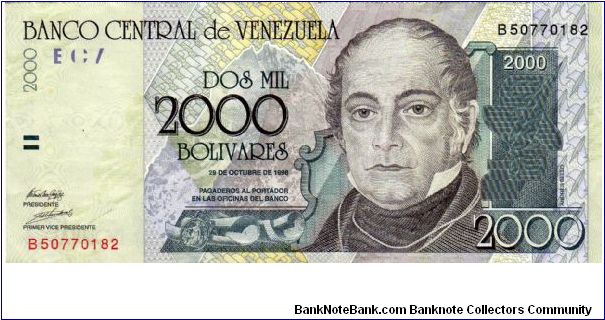 Denomnacion: 2000 Bolivares Banknote