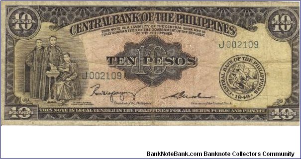 PI-136 RARE Philippine 10 Peso note with signature group 2. Banknote