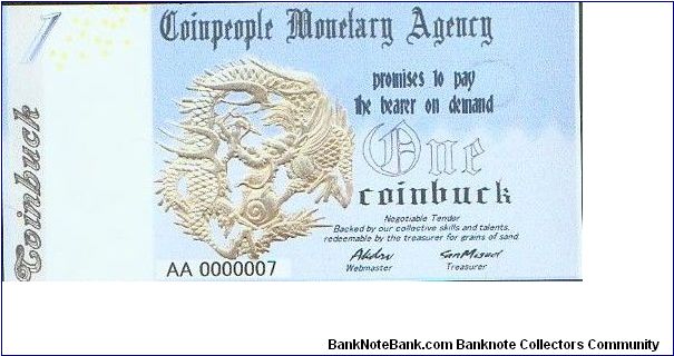 Coinpeople Monetary Agency 1 Coinbuck 2005 Banknote