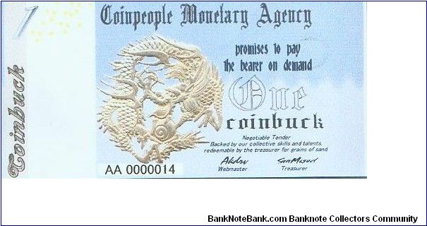 Coinpeople Monetary Agency 1 Coinbuck 2005 Banknote