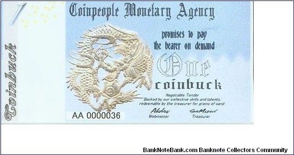 Coinpeople Monetary Agency 1 Coinbuck 2005 Banknote