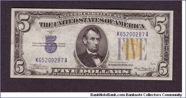 $5 WWII
north africa

Silver Certificate

obv: Abraham Lincoln, (President 1861-1865)

rev: Lincoln Memorial Banknote