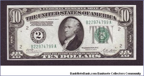 $10 Numeral
federal reserve note

obv: Alexander Hamilton, (Continental Congressman, Secretary of the Treasury Under George Washington)

rev: Treasury Building Banknote