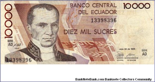 Denominacion: Diez Mil Sucres Banknote