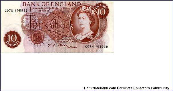 HRH Portrait series C
John S Fforde 1966-1970
Feb 1967
10/- Red Brown
Metal security Thread
Watermarked with a Laurald Head Banknote