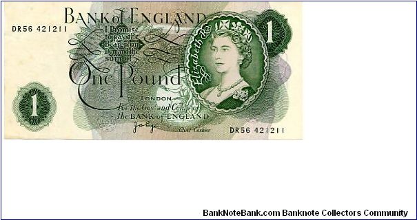 HRH Portrait series C
John Page 1970-1980
? 1971
£1  Green
Metal security Thread
Watermarked with a Laurald Head's Banknote