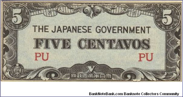 PI-103a Philippine 5 centavos note under Japan rule, block letters PU. Banknote