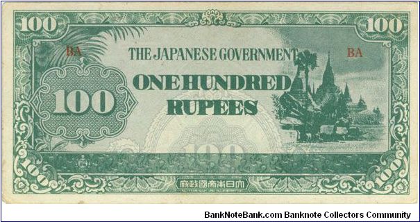 100 Rupees WWII Japanese Burma Occupation Note 1942-44 Banknote