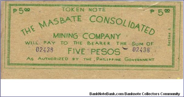 S-453 RARE Masbate Consolidated Mining Co. Token Note. Banknote