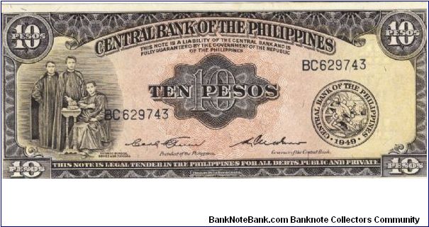 PI-136c RARE Philippine English series 10 Pesos note with signature group 3, with prefix BC. Banknote