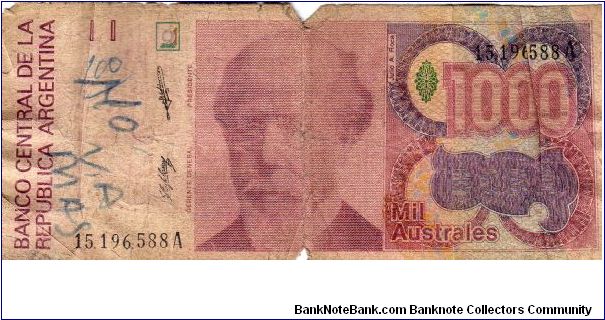 Denominacion: 1000 Australes Banknote