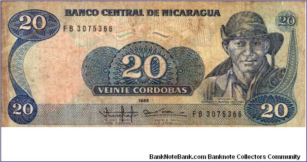 Denominacion: 20 Cordobas Banknote