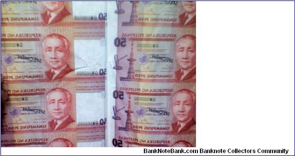 uncut P50 peso bill serial QW000000 Banknote