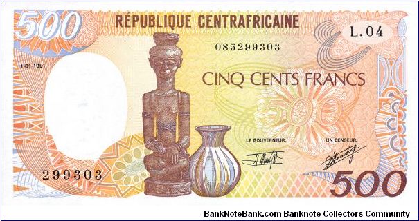 500 Francs.  
Native crafts on front; 
Craftsman on back Banknote