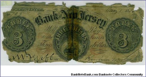 New Jersey 3 dollar, taped in the middle, but a really interesting note regardless. Banknote