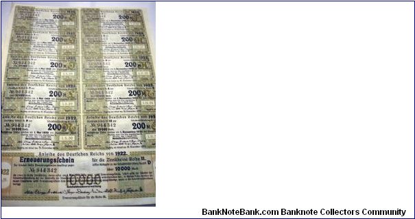 A 1922 10,000 mark bond certificate. Banknote