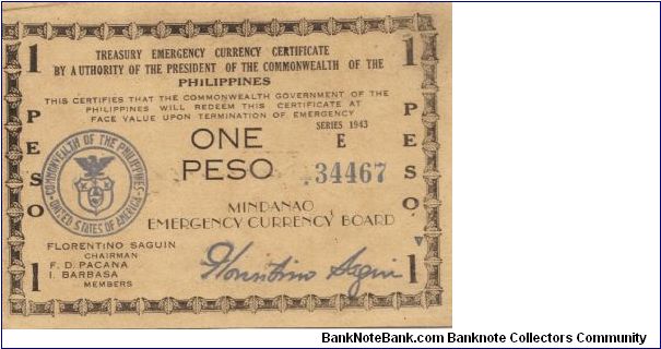 S-485b Mindanao 1 Peso note, countersigned Ala. Banknote