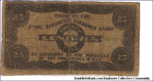 S-132c Bohol 25 centavos note. Banknote