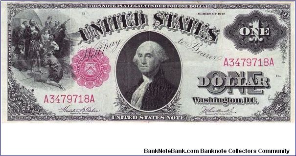 1917 United States note. Similar to the 1880 in design, but lacks the large seal. A nice crisp Xf-Au note. Banknote