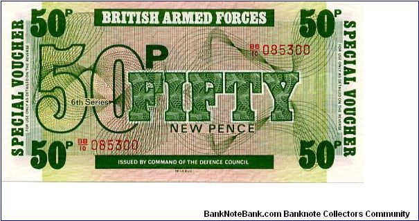 British Armed Forces 50p Voucher Series VI Printers De La Rue Banknote