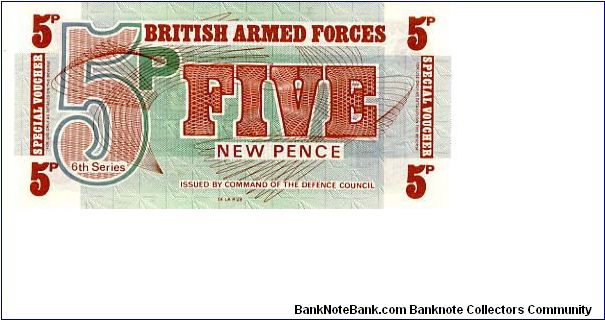 British Armed Forces 5p Voucher Series VI Printers De La Rue Banknote