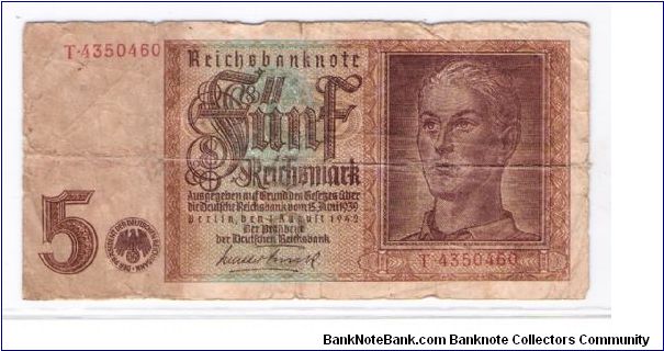 GERMANY 5- MARK
2 OF 4
SERIEL NUMBER
T-43350460 Banknote