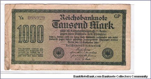 GERMANY
1000-MARK
1 OF 2
# Ya 098929  GP Banknote