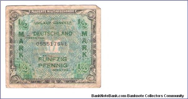 ALLIED MILITARY CURRENCY
SERIEL # 055517541
GERMAN 1/2 MARK Banknote