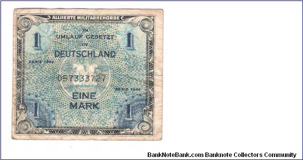 ALIED MILITARY CURRENCY
GERMAN 1-MARK
SERIEL # 057333727 Banknote