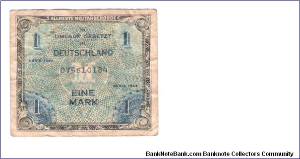 ALIED MILITARY CURRENCY
GERMAN 1-MARK
SERIEL # 075610184 Banknote
