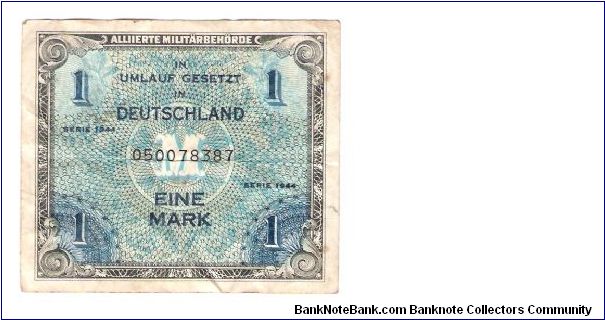 ALIED MILITARY CURRENCY
GERMAN 1-MARK
SERIEL # 050078387 Banknote