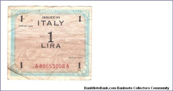 ALLIED MILITARY CURRENCY
ITALY 1 LIRA
SERIEL #
A80555008A

CHECK OUT THIS SERIEL NUMBER Banknote