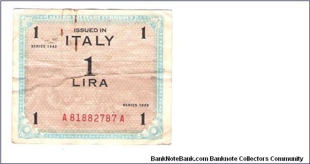 ALLIED MILITARY CURRENCY
ITALY 1 LIRA
SERIEL #
A81882787A Banknote