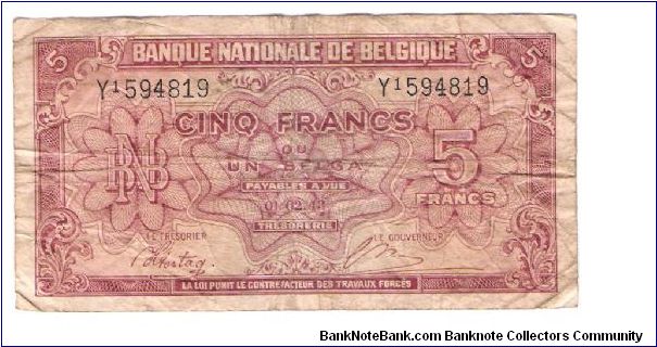 Banknote from Belgium year 1943