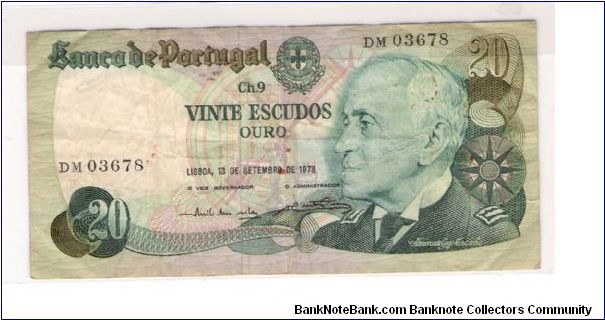 PORTUGAL
20 ESCUDOS
DM 03678 Banknote