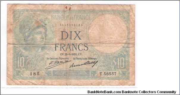 FRANCE
10 FRANCS

185
T.58557

1463918185 Banknote