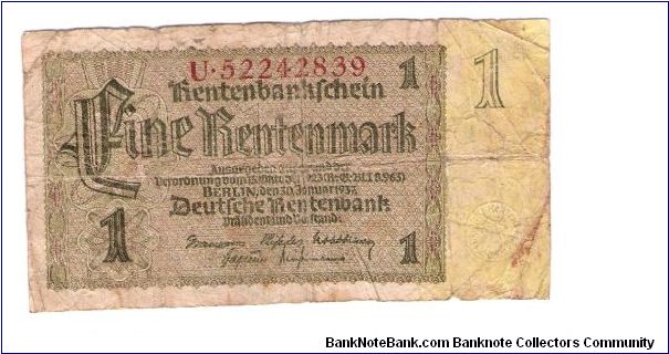 GERMANY
1 MARK
U.52242839
3 OF 10 Banknote