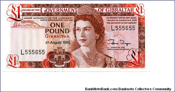 £1 4 Aug 1988
Brown/Orange
Financial & Developement Sec
Front Value in corners, Rock, Coat of Arms, HRH
Rev The Covenant of Gibraltar
Security Thread
Watermark Queens Head Banknote