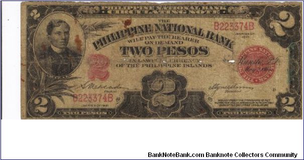 PI-52 Philippine National Bank 2 Peso note. Banknote