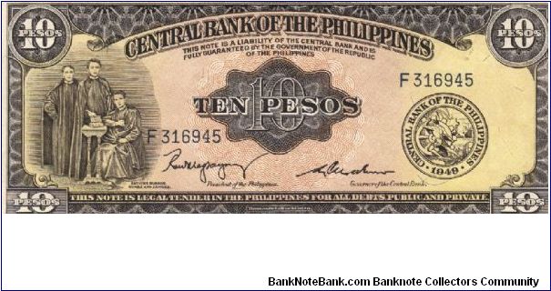 PI-136b English series 10 Pesos note with signature group 2, prefix F. Banknote