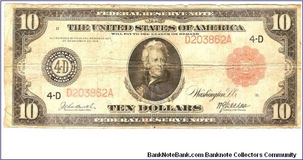 $10.00 1914 Red Seal Federal Reserve Bank Note Banknote