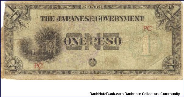 PI-106 Philippine 1 Peso note under Japan rule, prefix PC. Banknote