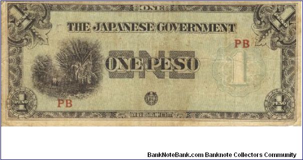 PI-106 Philippine 1 Peso note under Japan rule, prefix PB. Banknote