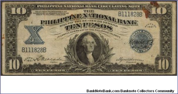 p54 10 Peso PNB Circulating Note (Hole at top) Banknote
