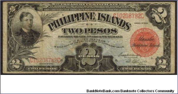 p74b 2 Peso Philippine Islands Treasury Certificate Banknote
