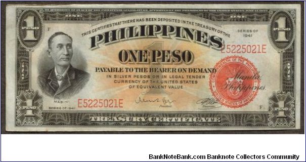 p89a 1 Peso Treasury Certificate Banknote