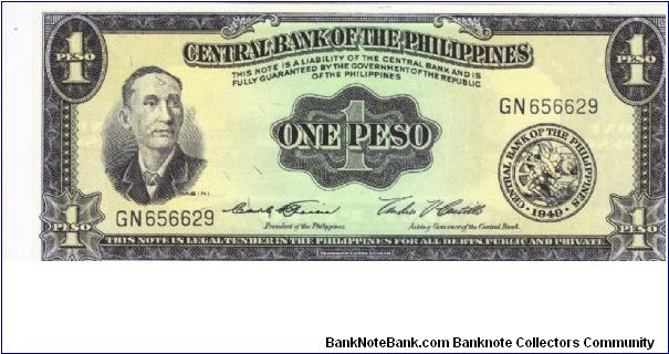 PI-133e Philippine Engliish series 1 Peso note, Signature group 4, prefix GN. Banknote
