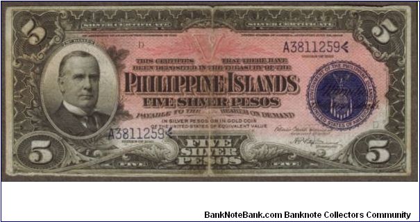 p35d 1910 5 Silver Peso Silver Certificate Banknote
