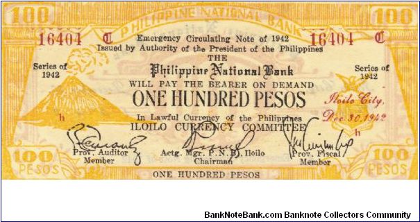 S-322x1 RARE Iloilo 100 Pesos counterfeit note. Banknote