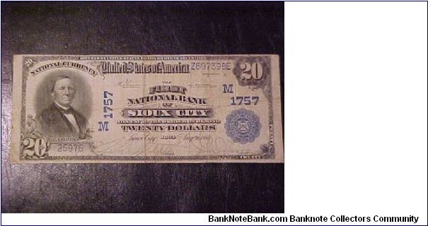 FR 645 Vernon-McClung issued by the First National Bank of Sioux City, Iowa, dated August 31, 1910. Banknote
